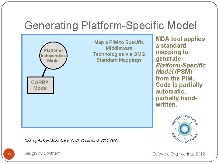 Generating Platform-Specific Model Platform. Independent Model Map a PIM to Specific Middleware Technologies via