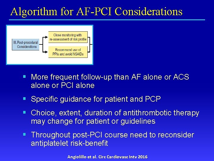 Algorithm for AF-PCI Considerations § More frequent follow-up than AF alone or ACS alone