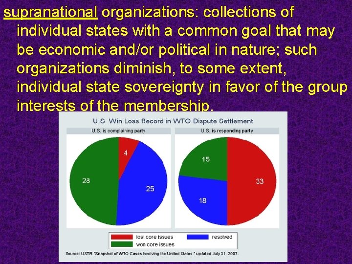 supranational organizations: collections of individual states with a common goal that may be economic