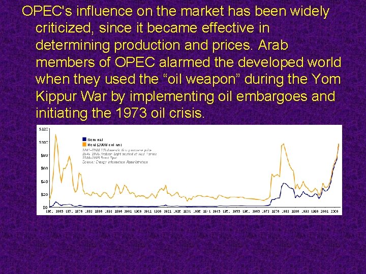 OPEC's influence on the market has been widely criticized, since it became effective in