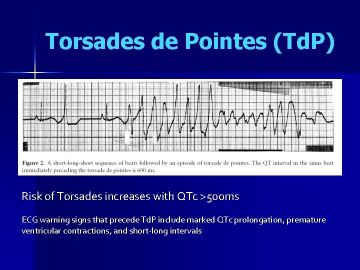 Torsades de Pointes (Td. P) Risk of Torsades increases with QTc >500 ms ECG