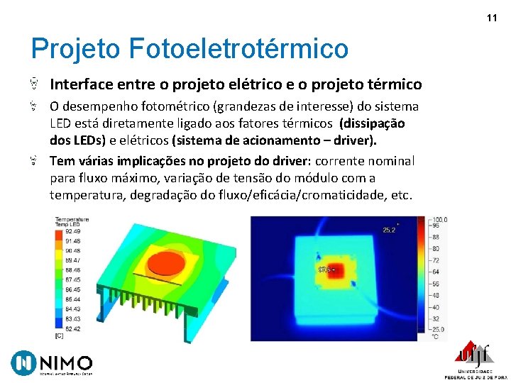 11 Projeto Fotoeletrotérmico Interface entre o projeto elétrico e o projeto térmico O desempenho