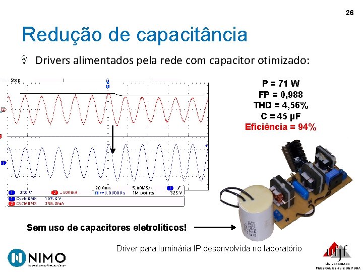 26 Redução de capacitância Drivers alimentados pela rede com capacitor otimizado: P = 71