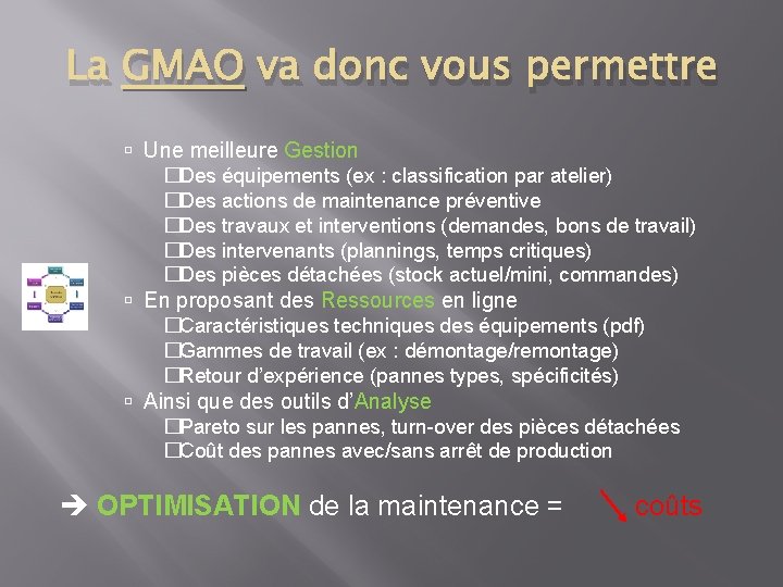 La GMAO va donc vous permettre Une meilleure Gestion �Des équipements (ex : classification