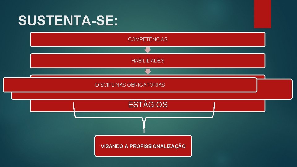 SUSTENTA-SE: COMPETÊNCIAS HABILIDADES ENVOLVENDO DISCIPLINAS OBRIGATÓRIAS DISCIPLINAS COMPLEMENTARES ESTÁGIOS VISANDO A PROFISSIONALIZAÇÃO 