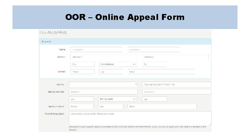 OOR – Online Appeal Form 