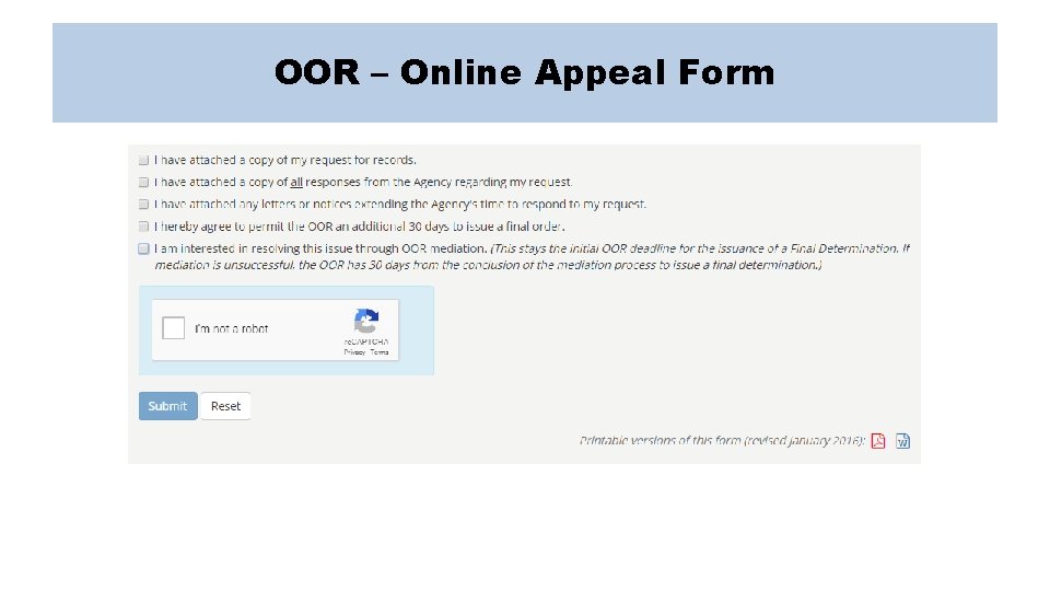 OOR – Online Appeal Form OOR – Online Appeal Form