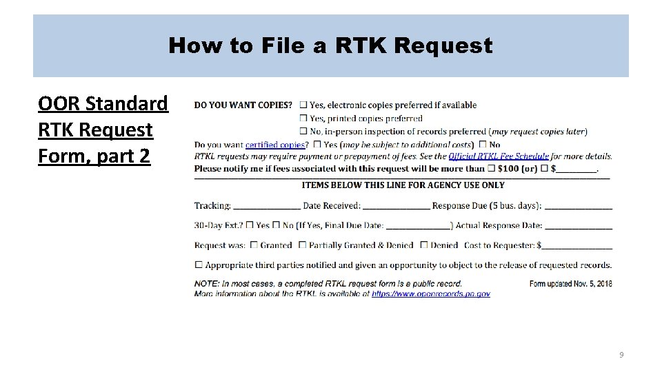 How to File a RTK Request OOR Standard RTK Request Form, part 2 9