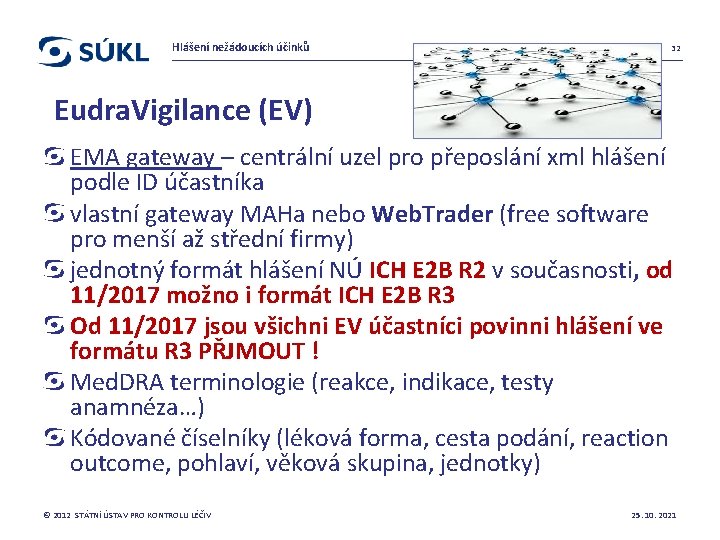 Hlášení nežádoucích účinků 32 Eudra. Vigilance (EV) EMA gateway – centrální uzel pro přeposlání