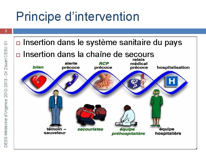 Principe d’intervention DESS Médecine d’Urgence 2012 -2013 - Dr Zouari CESU 01 2 Insertion