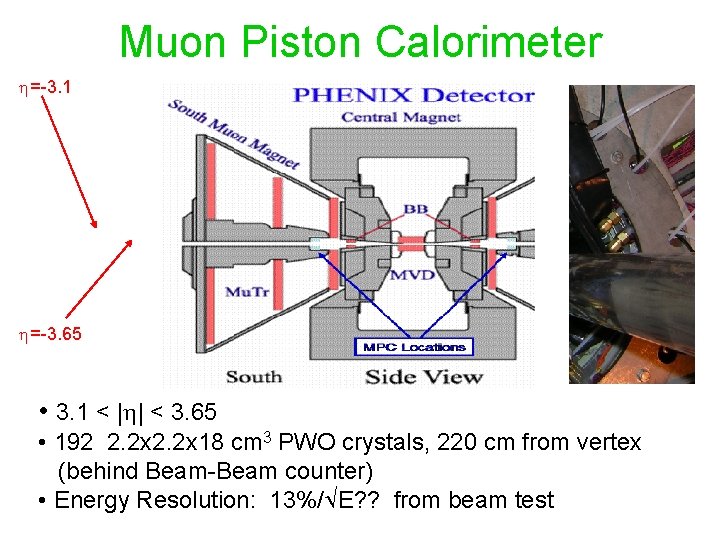 Muon Piston Calorimeter =-3. 1 =-3. 65 • 3. 1 < | | <