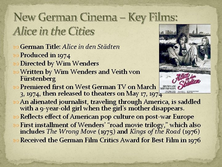 New German Cinema – Key Films: Alice in the Cities German Title: Alice in