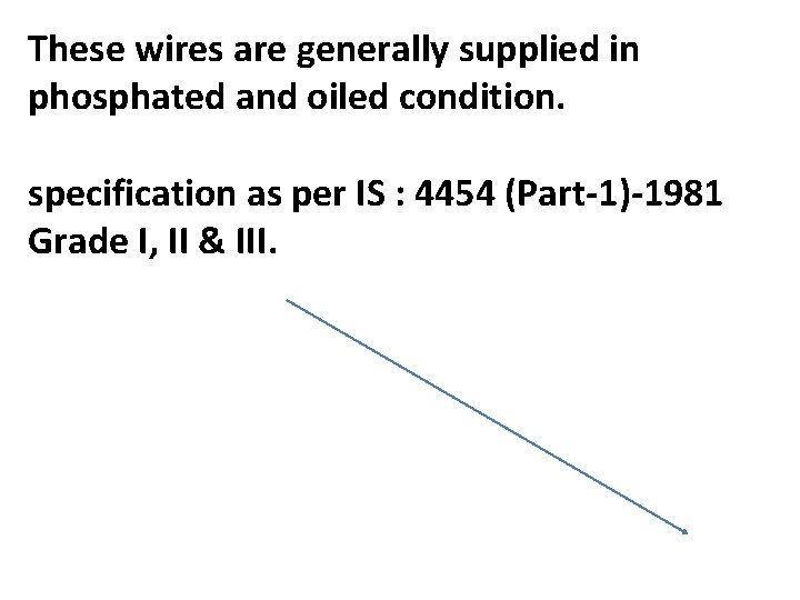 These wires are generally supplied in phosphated and oiled condition. specification as per IS