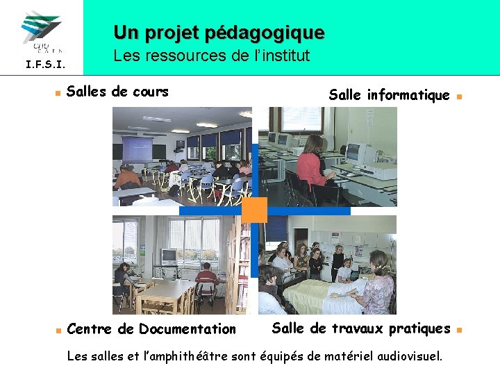 Un projet pédagogique I. F. S. I. Les ressources de l’institut Salles de cours