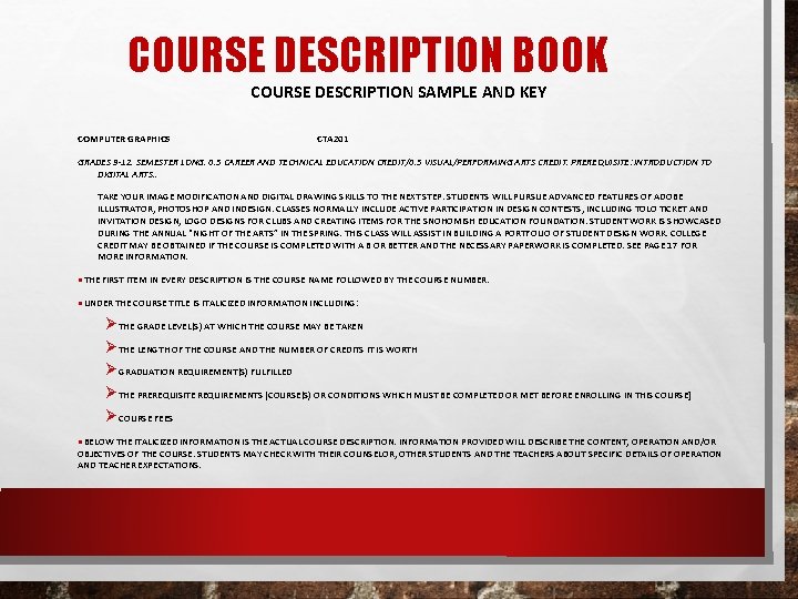 COURSE DESCRIPTION BOOK COURSE DESCRIPTION SAMPLE AND KEY COMPUTER GRAPHICS CTA 201 GRADES 9