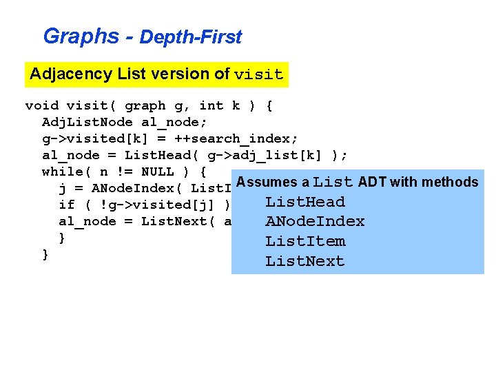 Graphs - Depth-First Adjacency List version of visit void visit( graph g, int k