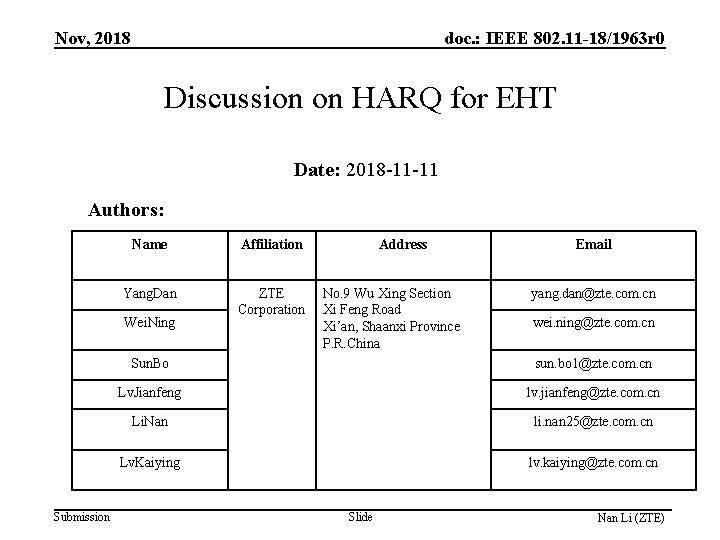 Nov, 2018 doc. : IEEE 802. 11 -18/1963 r 0 Discussion on HARQ for