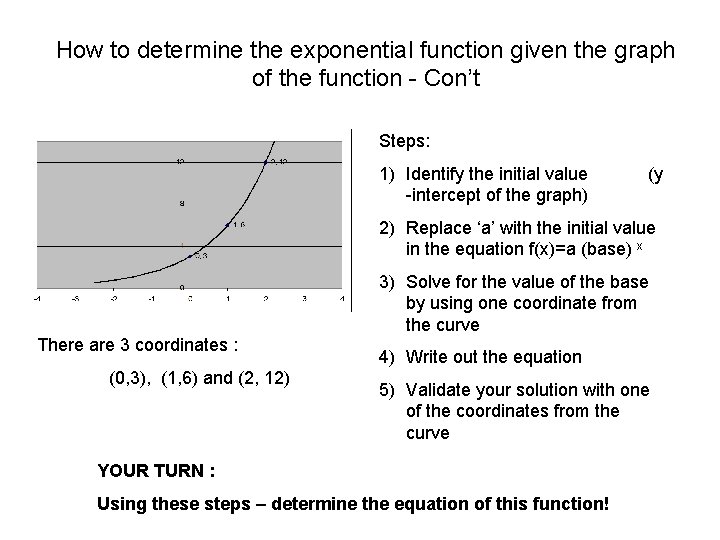 How to determine the exponential function given the graph of the function - Con’t
