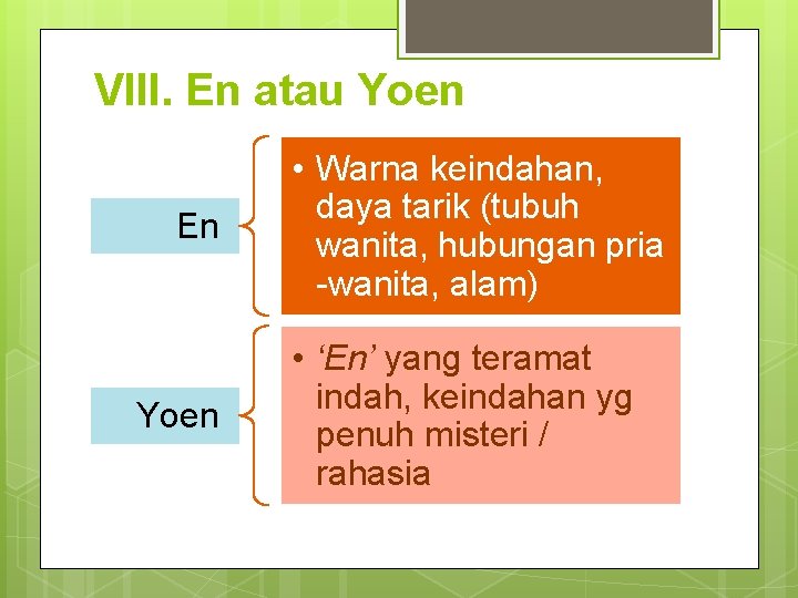 VIII. En atau Yoen En Yoen • Warna keindahan, daya tarik (tubuh wanita, hubungan