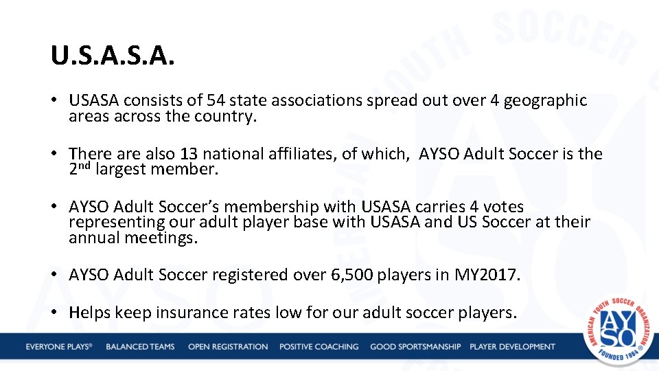 U. S. A. • USASA consists of 54 state associations spread out over 4