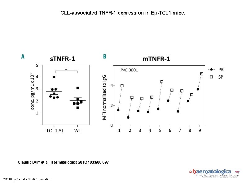 CLL-associated TNFR-1 expression in Eμ-TCL 1 mice. Claudia Dürr et al. Haematologica 2018; 103: