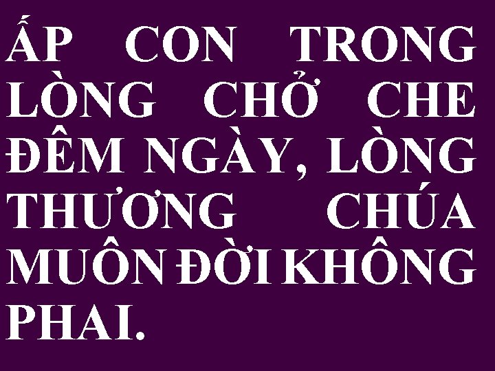 ẤP CON TRONG LÒNG CHỞ CHE ĐÊM NGÀY, LÒNG THƯƠNG CHÚA MUÔN ĐỜI KHÔNG