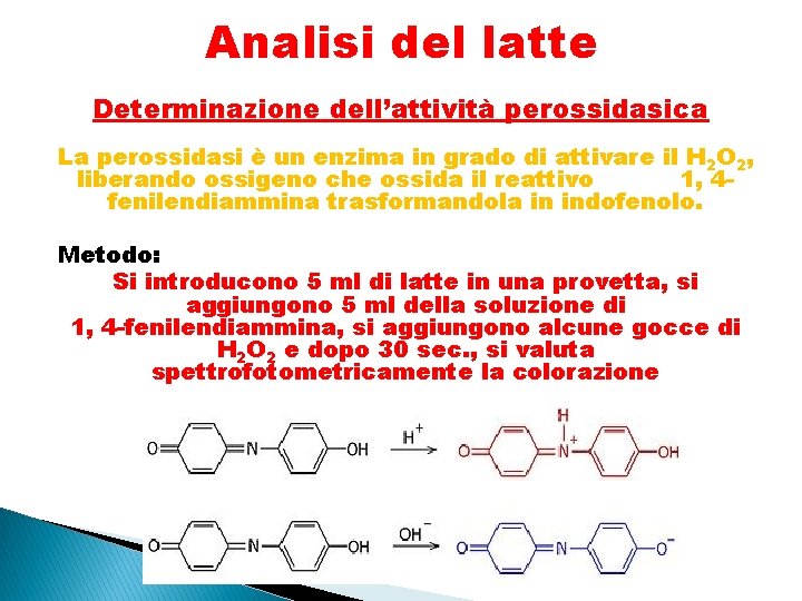 Analisi del latte Determinazione dell’attività perossidasica La perossidasi è un enzima in grado di