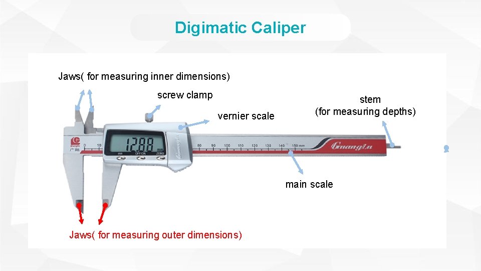 Digimatic Caliper Jaws( for measuring inner dimensions) screw clamp vernier scale stem (for measuring