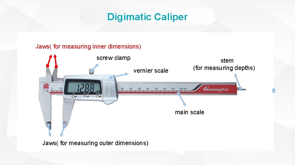 Digimatic Caliper Jaws( for measuring inner dimensions) screw clamp vernier scale stem (for measuring