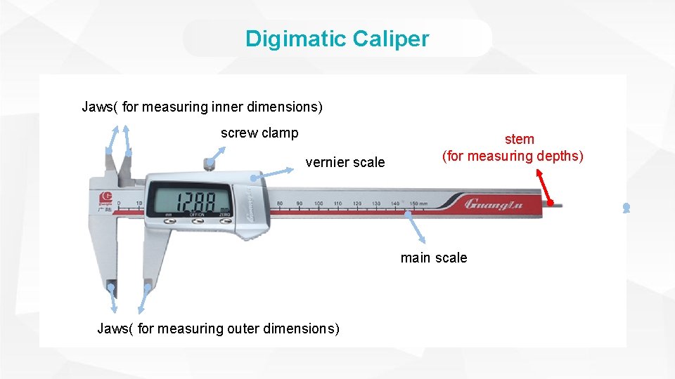 Digimatic Caliper Jaws( for measuring inner dimensions) screw clamp vernier scale stem (for measuring