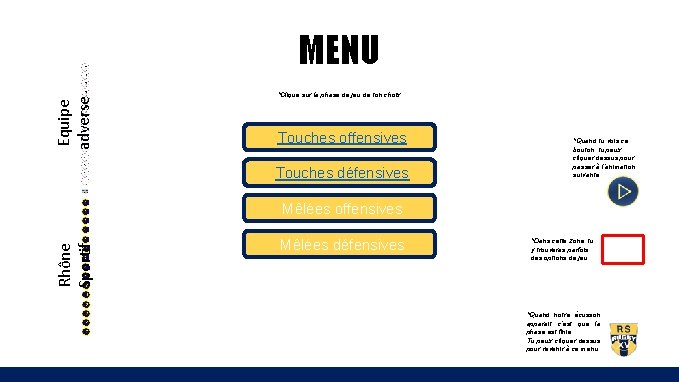 Equipe adverse MENU *Clique sur la phase de jeu de ton choix Touches offensives