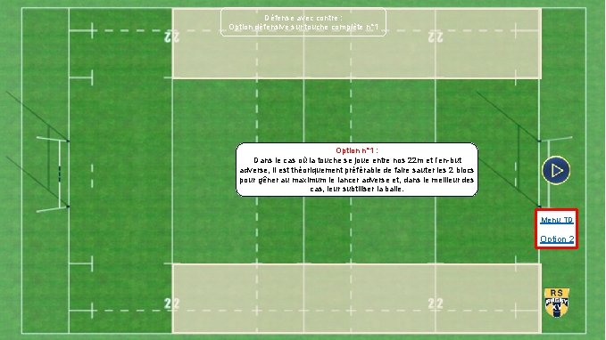 Défense avec contre : Option défensive sur touche complète n° 1 Option n° 1