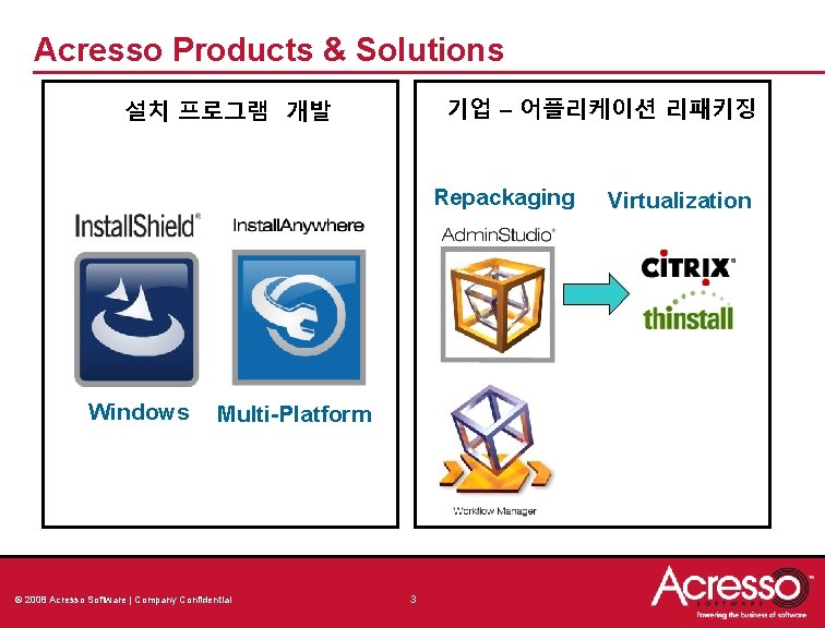 Acresso Products & Solutions 기업 – 어플리케이션 리패키징 설치 프로그램 개발 Repackaging Windows Multi-Platform Acresso Products & Solutions 기업 – 어플리케이션 리패키징 설치 프로그램 개발 Repackaging Windows Multi-Platform