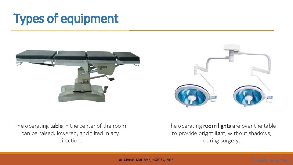 Types of equipment The operating table in the center of the room can be