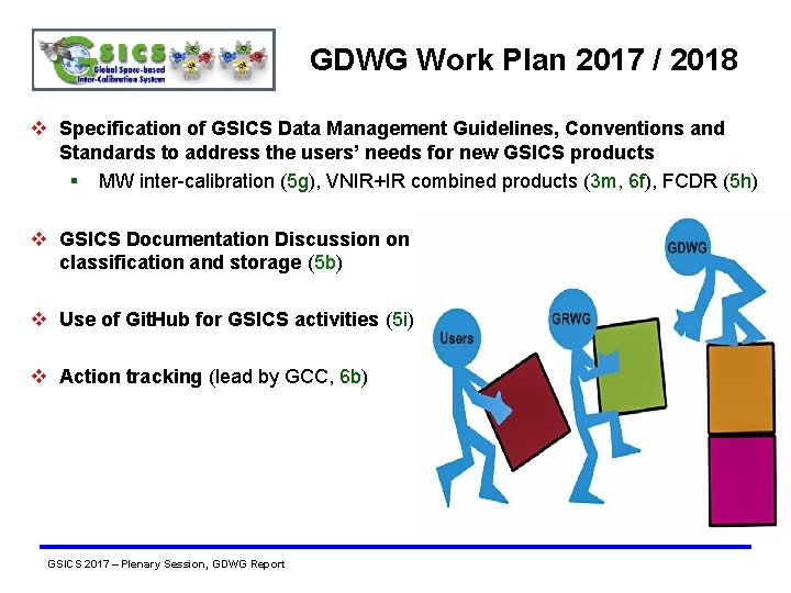 GDWG Work Plan 2017 / 2018 v Specification of GSICS Data Management Guidelines, Conventions