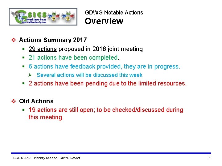 GDWG Notable Actions Overview v Actions Summary 2017 29 actions proposed in 2016 joint