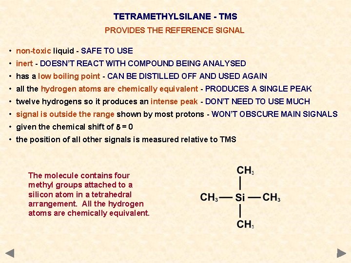 TETRAMETHYLSILANE - TMS PROVIDES THE REFERENCE SIGNAL • non-toxic liquid - SAFE TO USE