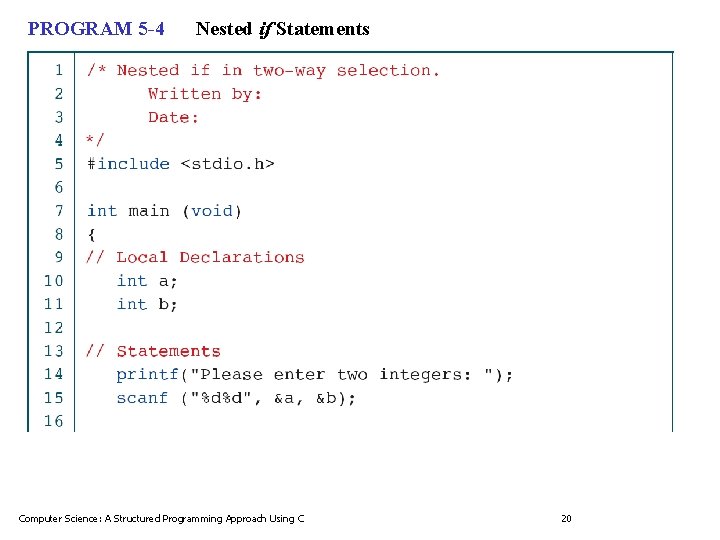 PROGRAM 5 -4 Nested if Statements Computer Science: A Structured Programming Approach Using C