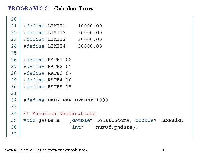 PROGRAM 5 -5 Calculate Taxes Computer Science: A Structured Programming Approach Using C 30