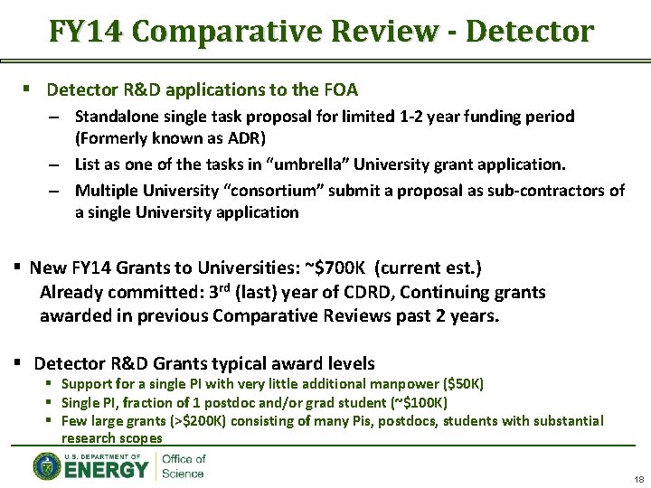 FY 14 Comparative Review - Detector § Detector R&D applications to the FOA –