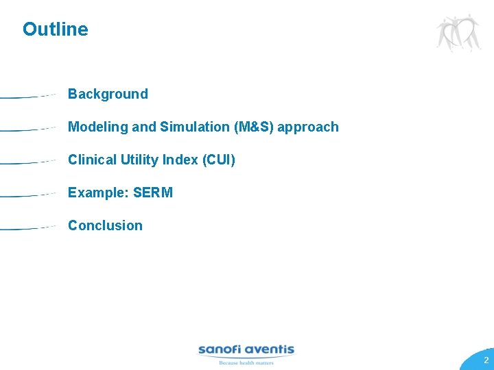 Outline Background Modeling and Simulation (M&S) approach Clinical Utility Index (CUI) Example: SERM Conclusion