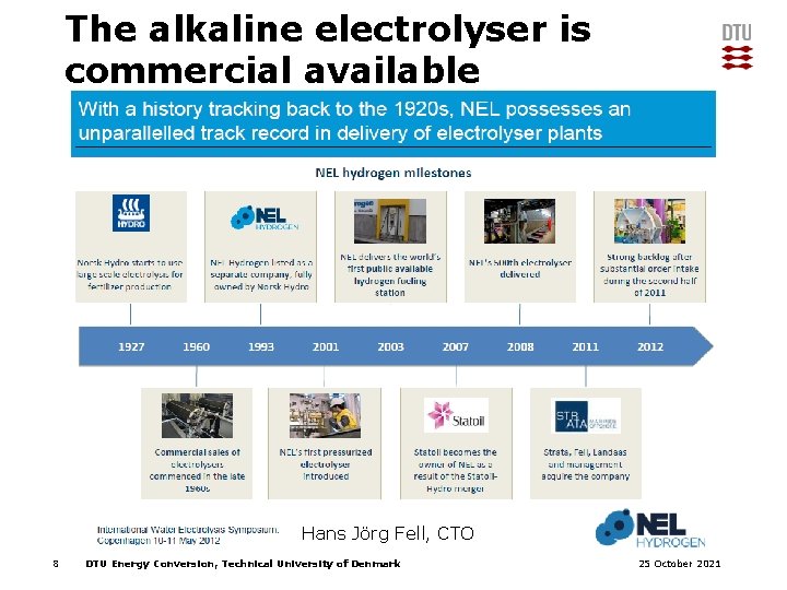 The alkaline electrolyser is commercial available Hans Jörg Fell, CTO 8 DTU Energy Conversion,