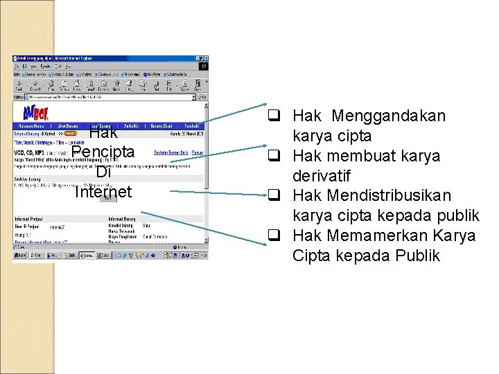 Hak Pencipta Di Internet q Hak Menggandakan karya cipta q Hak membuat karya derivatif