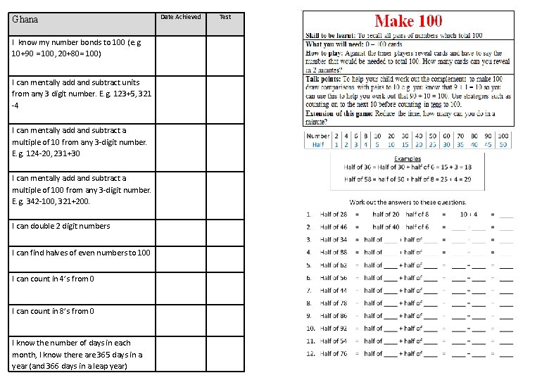 Ghana I know my number bonds to 100 (e. g. 10+90 = 100, 20+80=