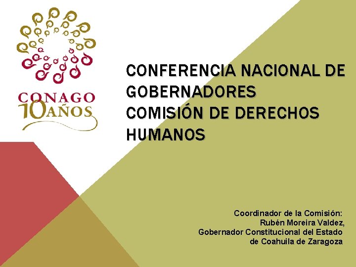 CONFERENCIA NACIONAL DE GOBERNADORES COMISIÓN DE DERECHOS HUMANOS Coordinador de la Comisión: Rubén Moreira