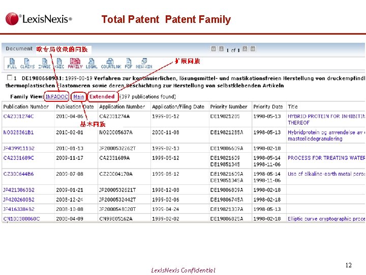 Total Patent Family Lexis. Nexis Confidential 12 