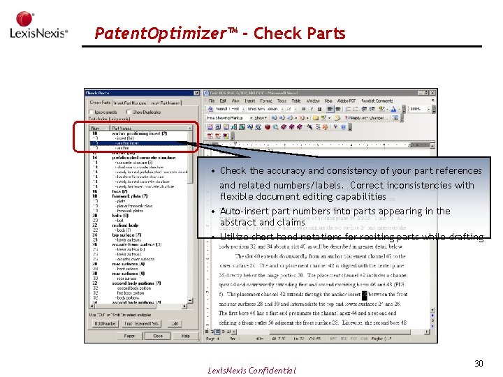 Patent. Optimizer™ - Check Parts • Check the accuracy and consistency of your part