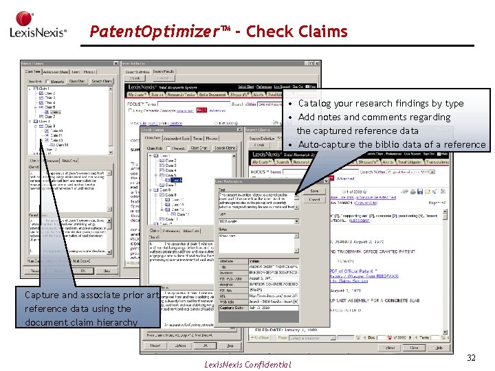 Patent. Optimizer™ - Check Claims • Catalog your research findings by type • Add