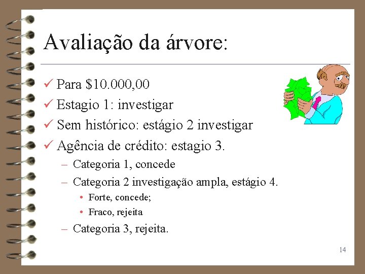 Avaliação da árvore: ü Para $10. 000, 00 ü Estagio 1: investigar ü Sem