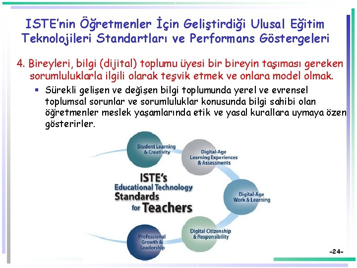 ISTE’nin Öğretmenler İçin Geliştirdiği Ulusal Eğitim Teknolojileri Standartları ve Performans Göstergeleri 4. Bireyleri, bilgi